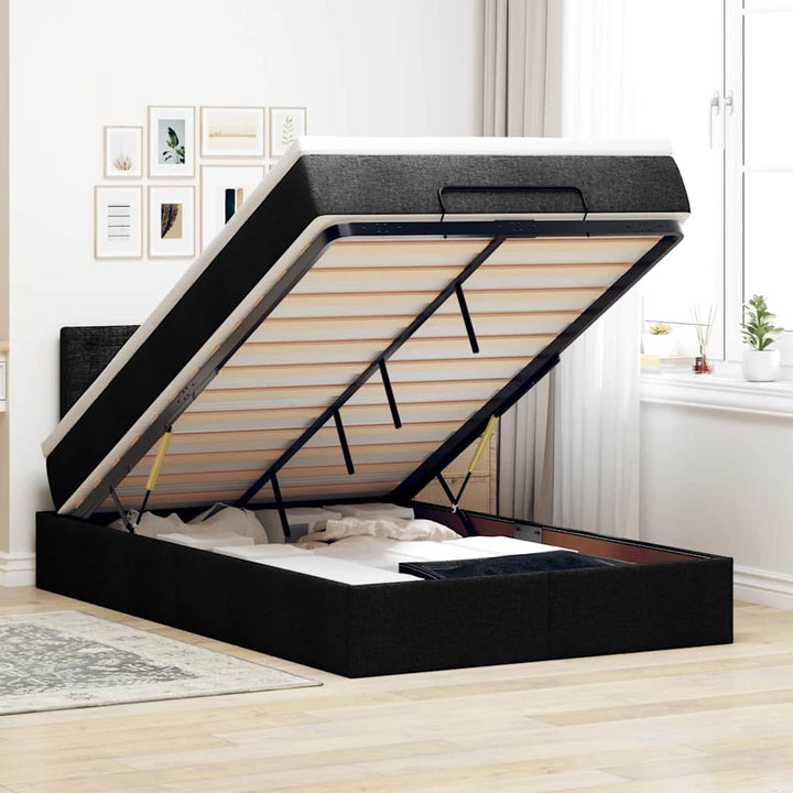 ottoman seng med madras & LEDs 120x190 cm stof sort