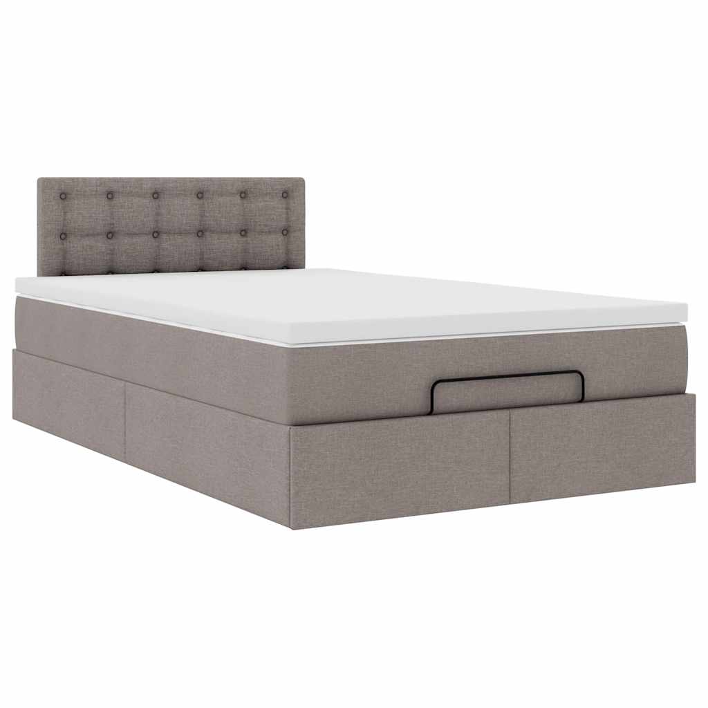 ottoman seng med madras & LEDs 120x190cm stof gråbrun