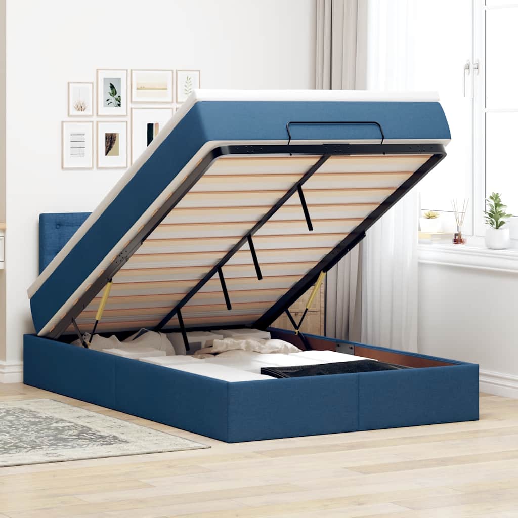 ottoman seng med madras & LEDs 120x190cm stof blå