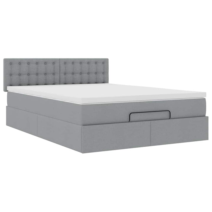 ottoman seng med madras & LEDs 140x190 cm stof lysegrå