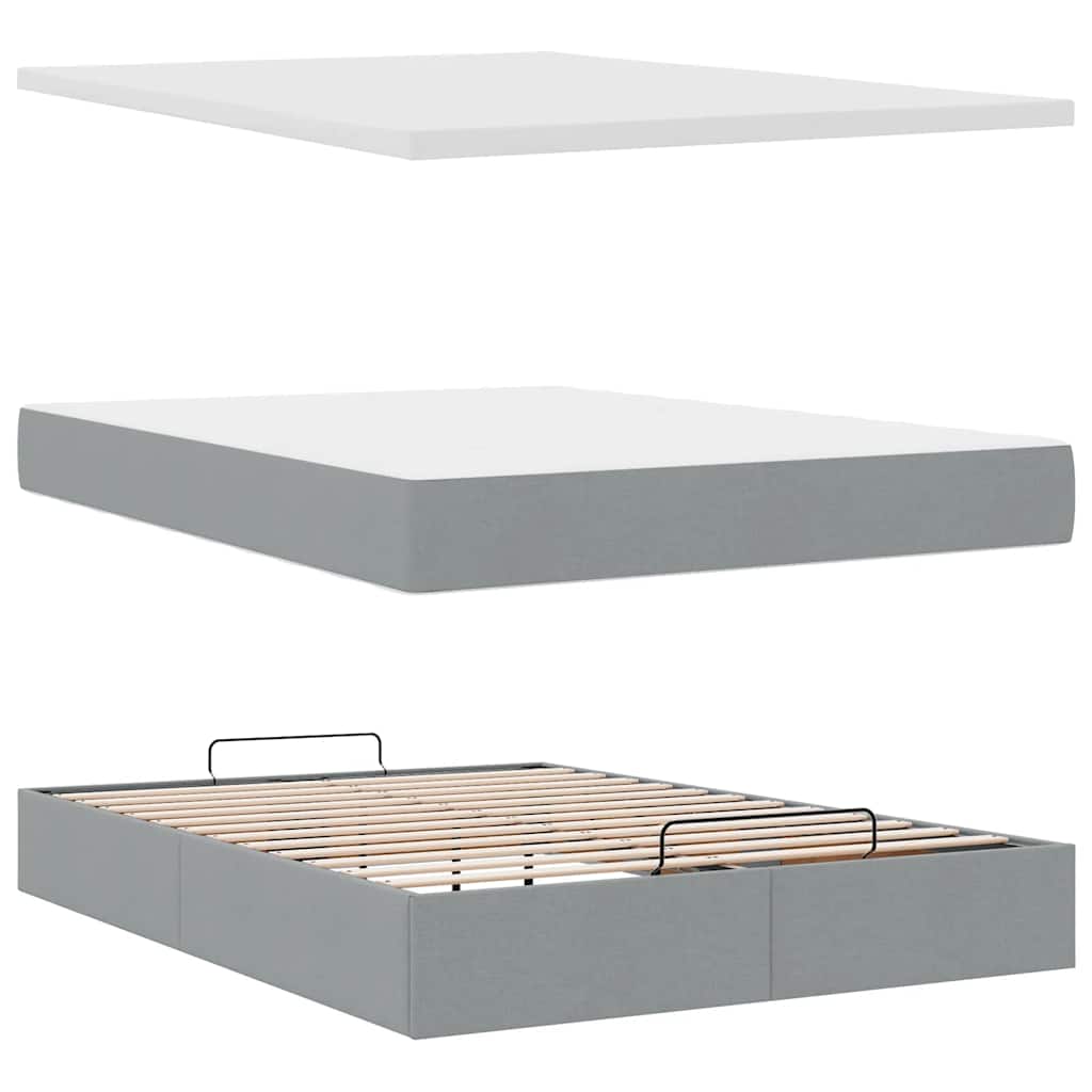 ottoman seng med madras & LEDs 140x190 cm stof lysegrå