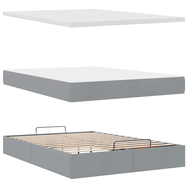 ottoman seng med madras & LEDs 140x190 cm stof lysegrå
