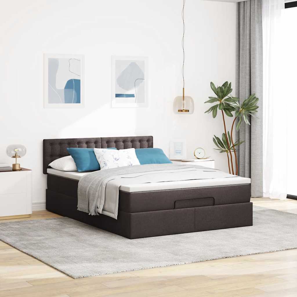 Ottoman seng med madras & LEDs Mørkebrun 140x190 cm Stof