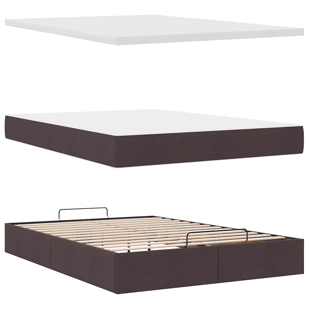 Ottoman seng med madras & LEDs Mørkebrun 140x190 cm Stof