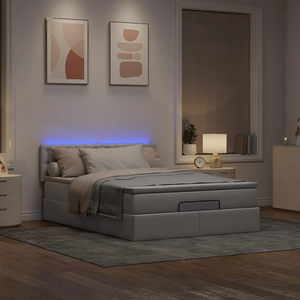 Ottoman seng med madras & LEDs Taupe 140x190 cm Stof