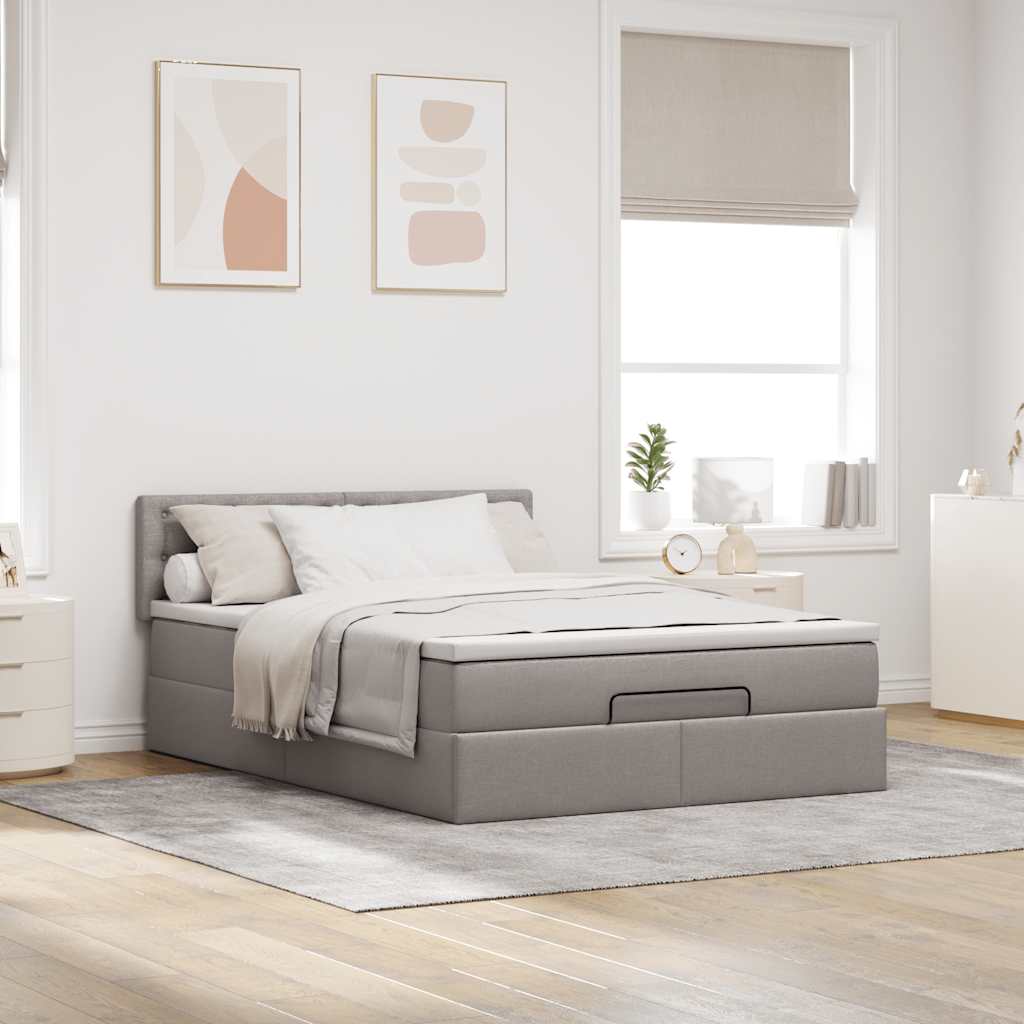 Ottoman seng med madras & LEDs Taupe 140x190 cm Stof