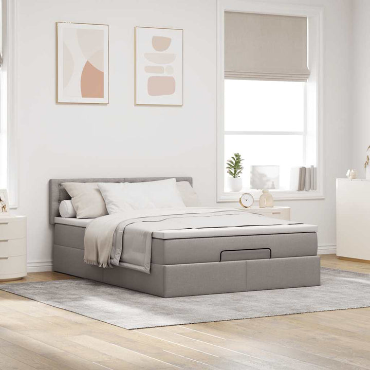 Ottoman seng med madras & LEDs Taupe 140x190 cm Stof