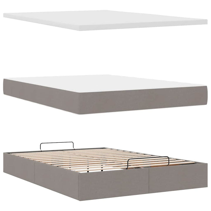 Ottoman seng med madras & LEDs Taupe 140x190 cm Stof