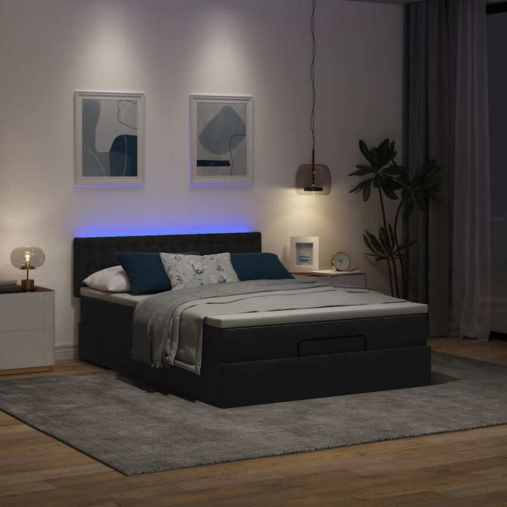 Ottoman seng med madras & LEDs Sort 140x200 cm Stof