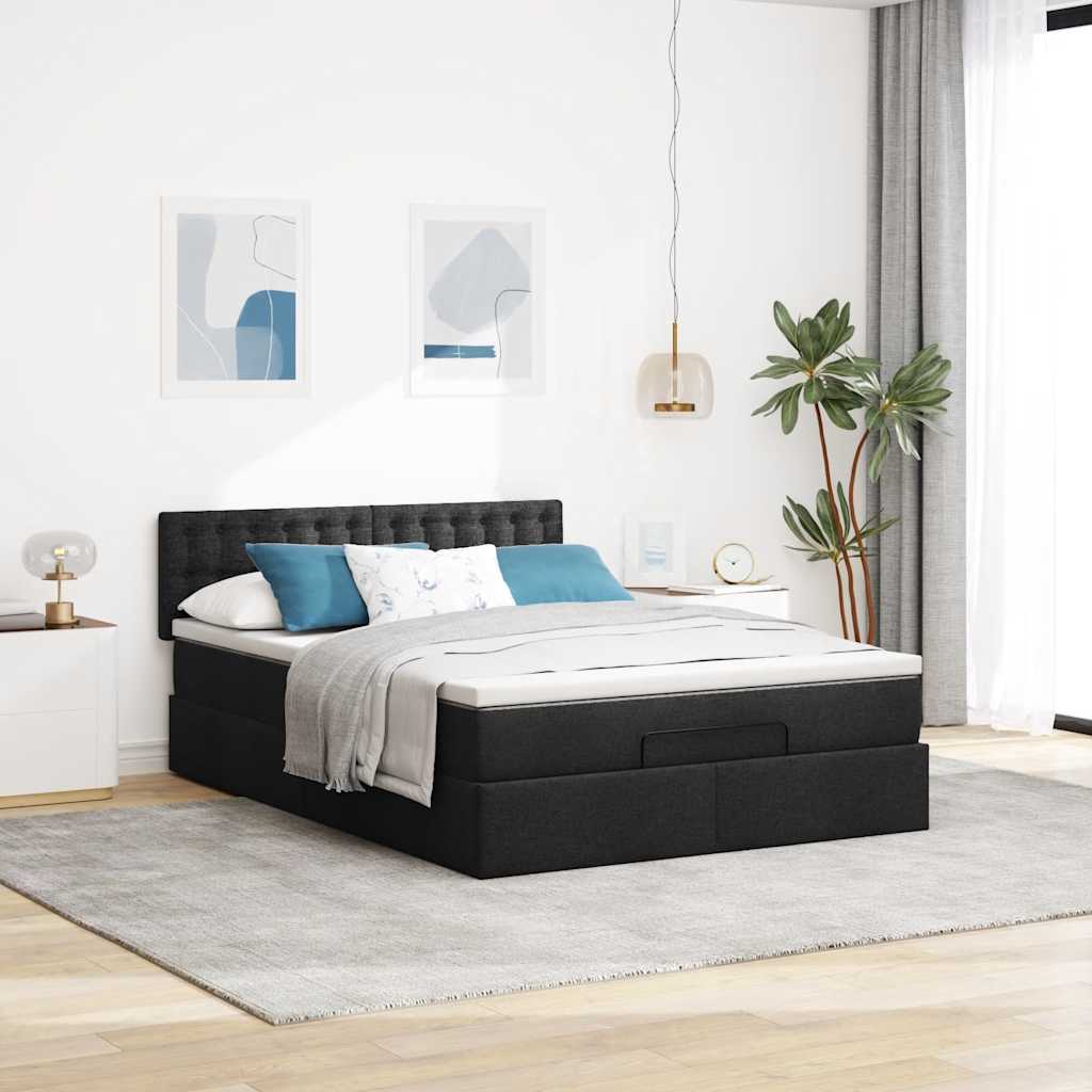 Ottoman seng med madras & LEDs Sort 140x200 cm Stof