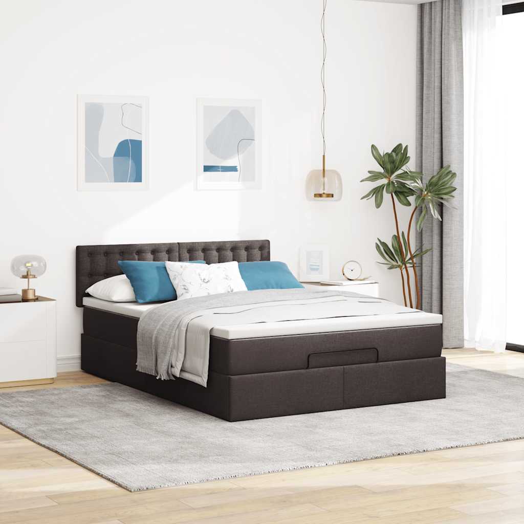 osmannisk sengeramme med madras 140x200 cm stof mørkebrun