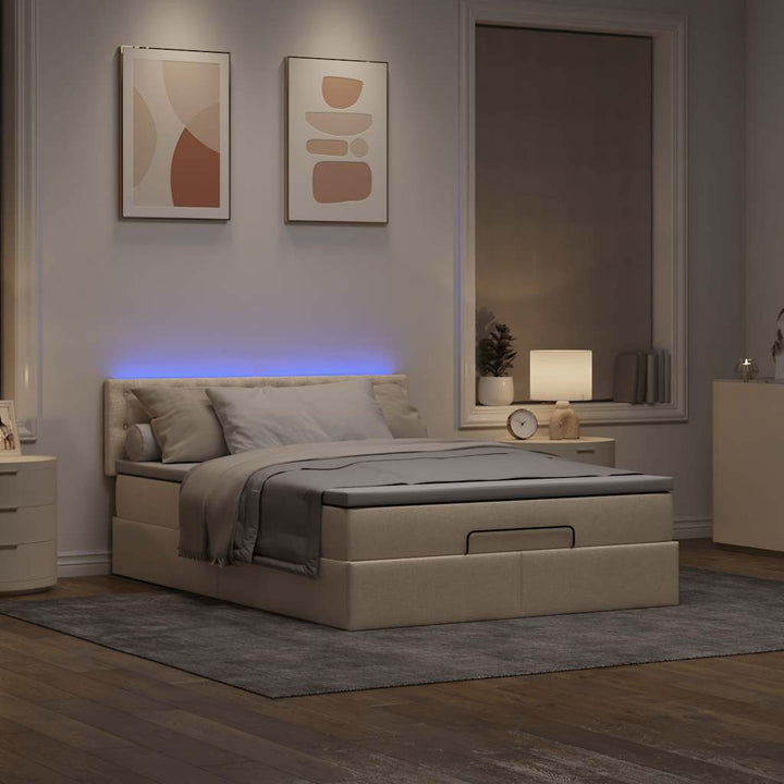 Ottoman seng med madras & LEDs fløde 140x200 cm Stof