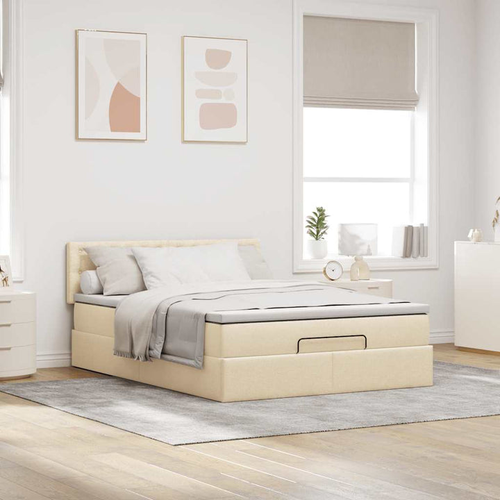 Ottoman seng med madras & LEDs fløde 140x200 cm Stof