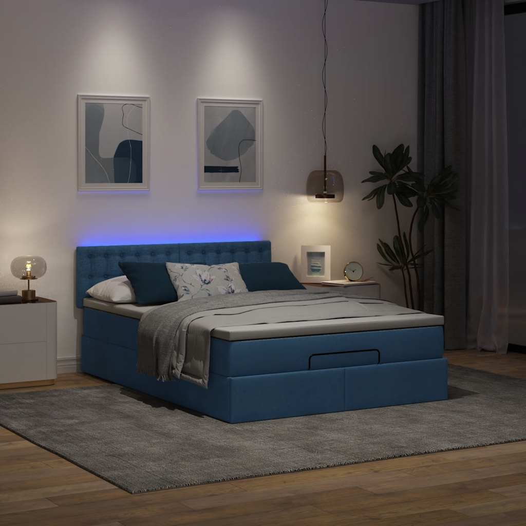 osmannisk sengeramme med madras 140x200 cm stof blå