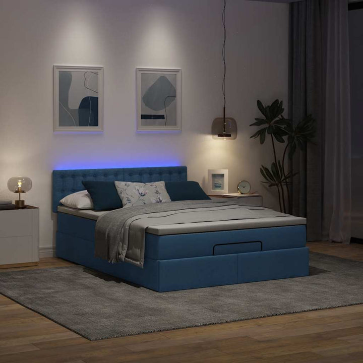 osmannisk sengeramme med madras 140x200 cm stof blå