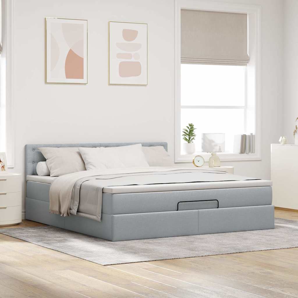 ottoman seng med madras 160x200 cm stof lysegrå