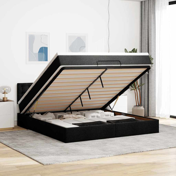 osmannisk sengeramme med madras 160x200 cm stof sort