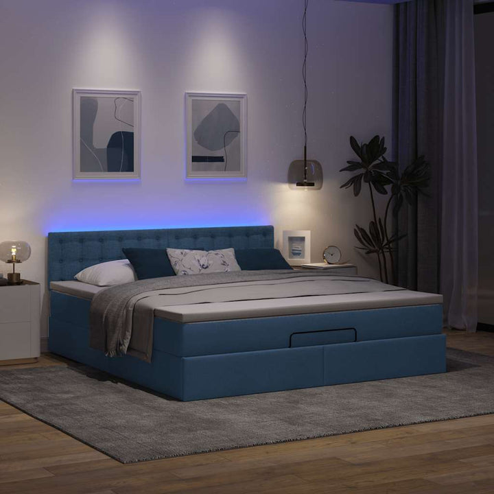osmannisk sengeramme med madras 160x200 cm stof blå