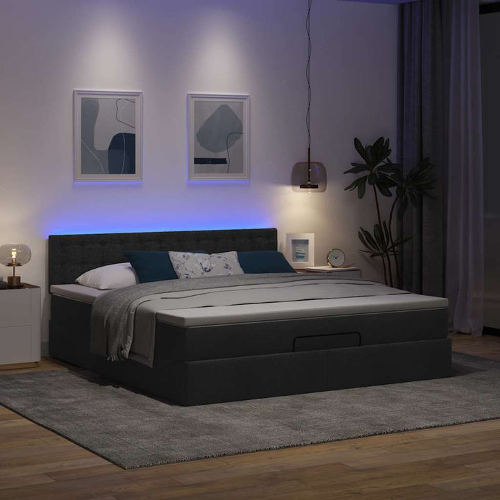 ottoman seng med madras & LEDs 180x200cm stof sort
