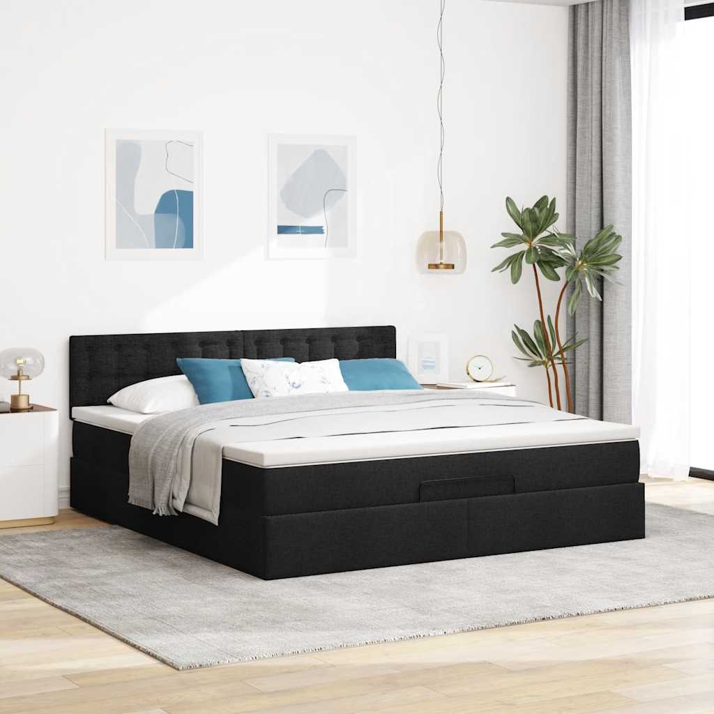 ottoman seng med madras & LEDs 180x200cm stof sort