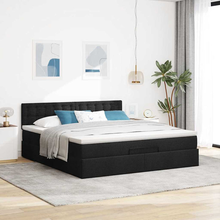 ottoman seng med madras & LEDs 180x200cm stof sort