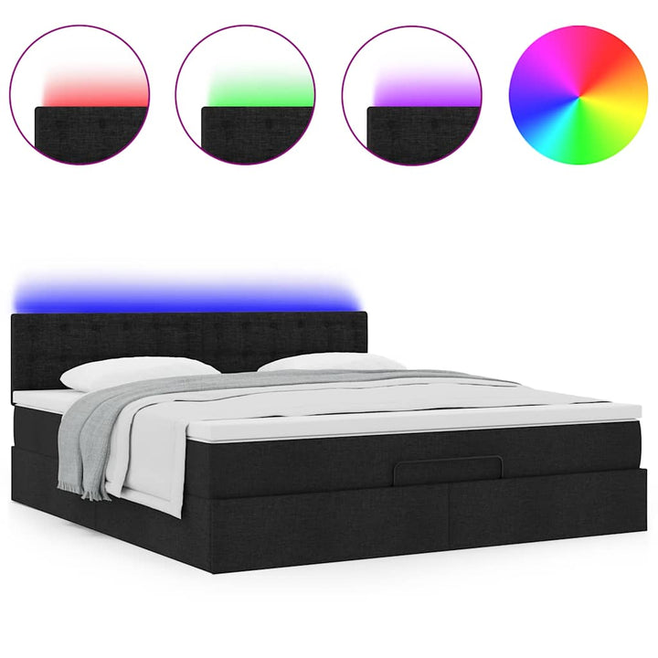 ottoman seng med madras & LEDs 180x200cm stof sort