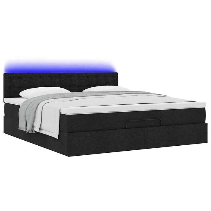 ottoman seng med madras & LEDs 180x200cm stof sort