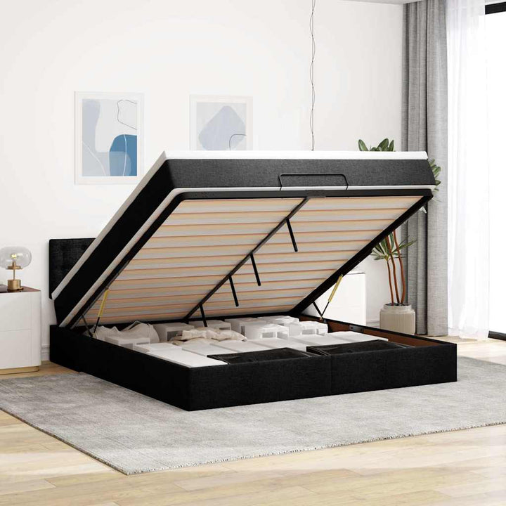 ottoman seng med madras & LEDs 180x200cm stof sort