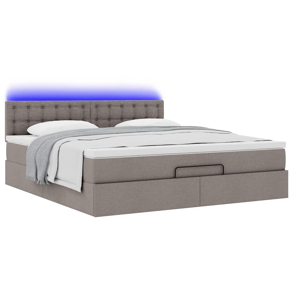 ottoman seng med madras & LEDs 180x200cm stof gråbrun