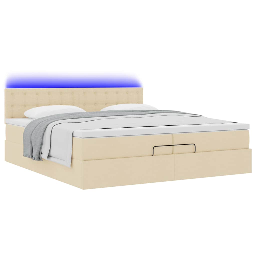 osmannisk sengeramme med madrasser 200x200 cm stof cremefarvet
