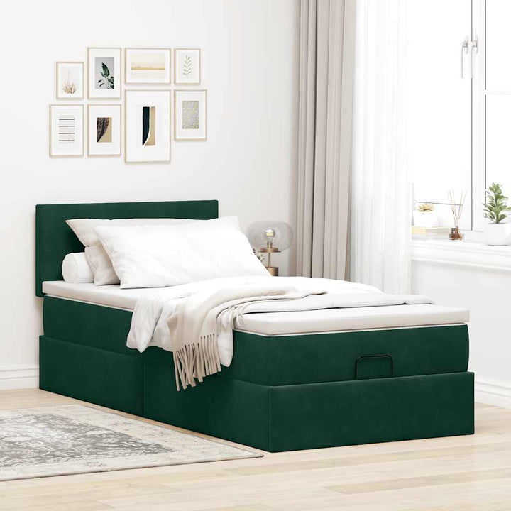osmannisk sengeramme med madras 90x190 cm fløjl mørkegrøn