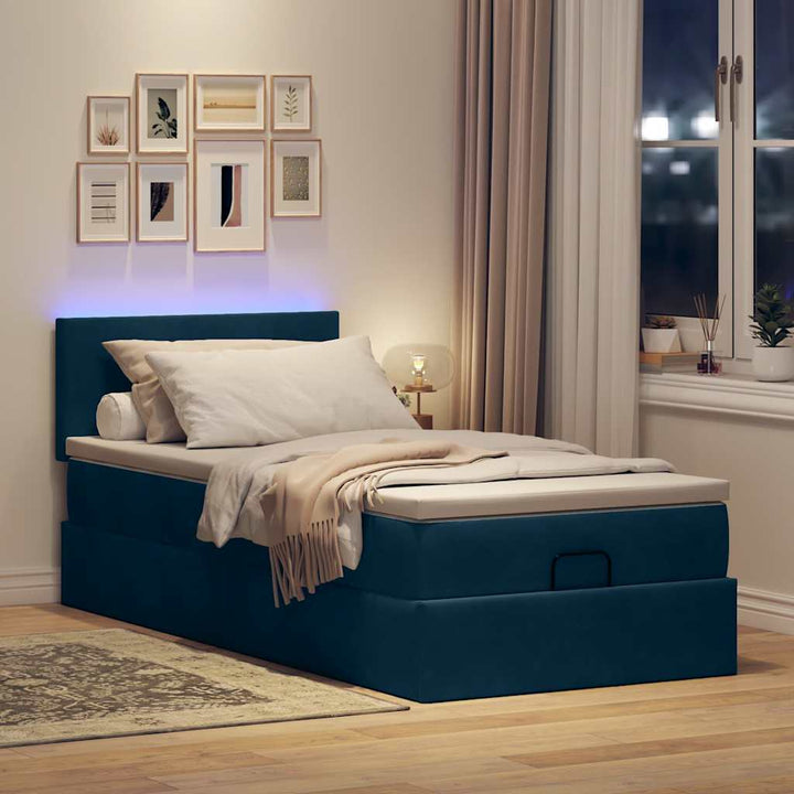 osmannisk sengeramme med madras 90x190 cm fløjl mørkeblå