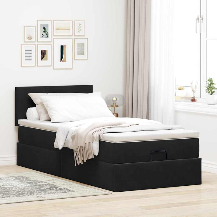 osmannisk sengeramme med madras 90x200 cm fløjl sort