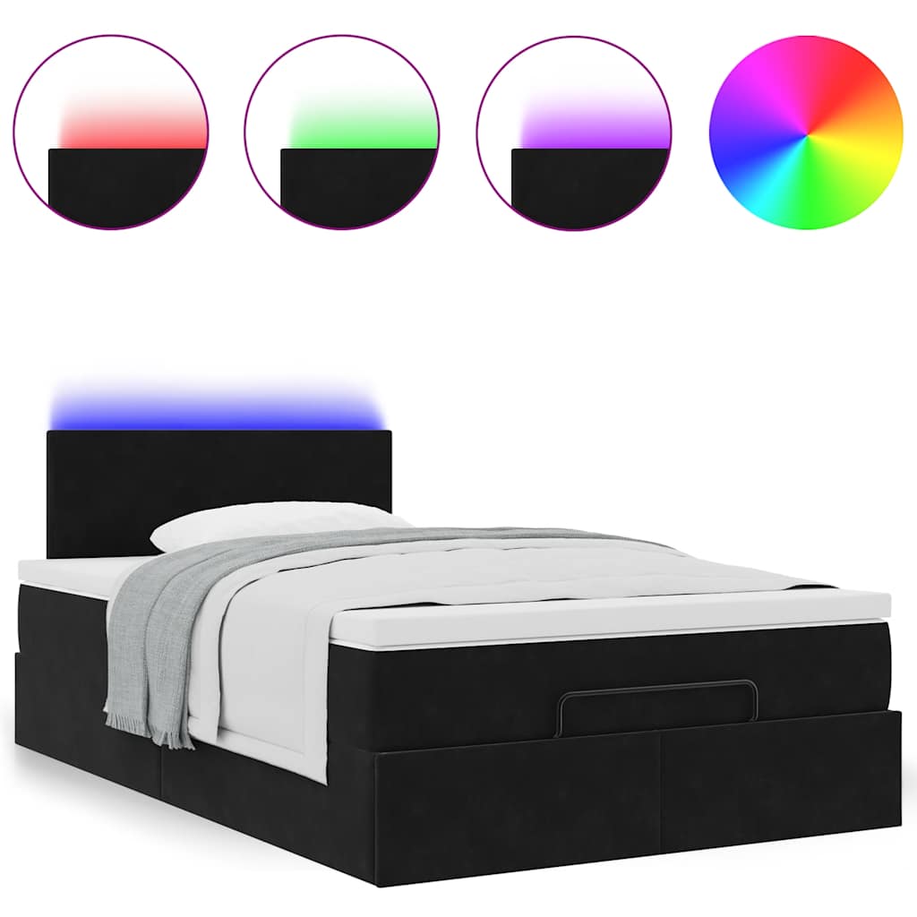 ottoman seng med madras & LEDs 120x190cm fløjl sort