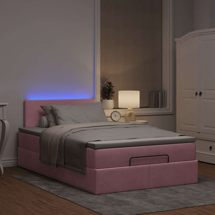 ottoman seng med madras & LEDs 120x190cm fløjl lyserød