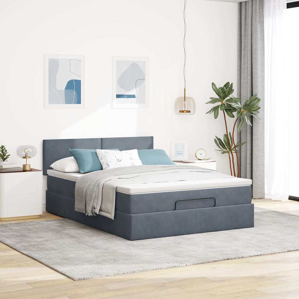 osmannisk sengeramme med madras 140x190 cm fløjl mørkegrå