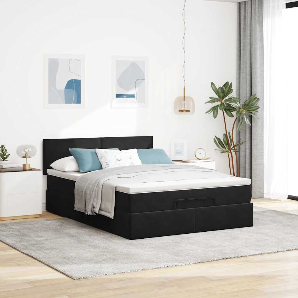 osmannisk sengeramme med madras 140x190 cm fløjl sort