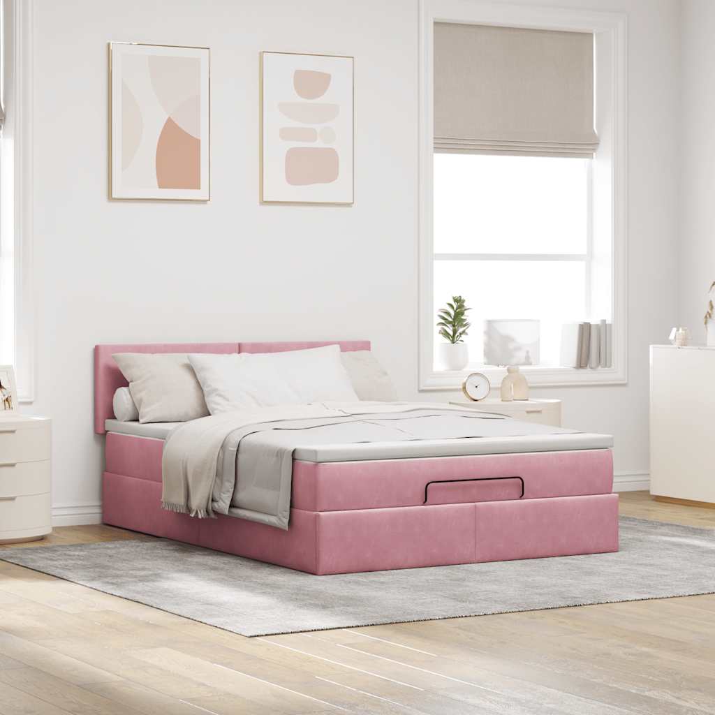 osmannisk sengeramme med madras 140x190 cm fløjl lyserød