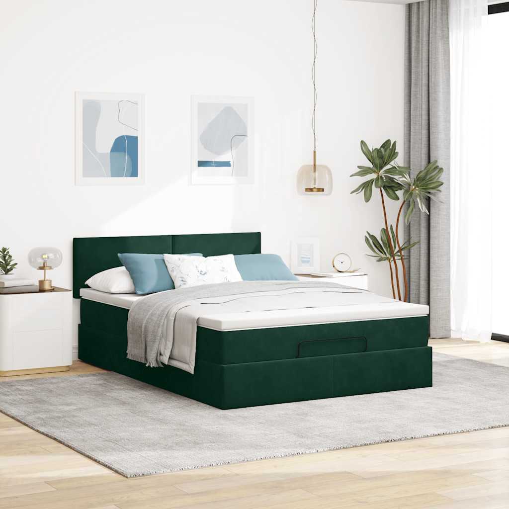 osmannisk sengeramme med madras 140x200 cm fløjl mørkegrøn