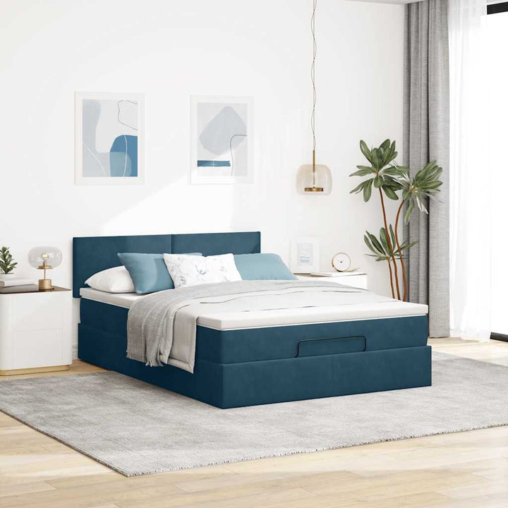 osmannisk sengeramme med madras 140x200 cm fløjl mørkeblå