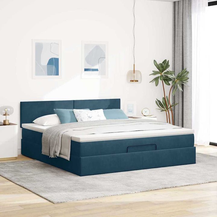 osmannisk sengeramme med madras 160x200 cm fløjl mørkeblå