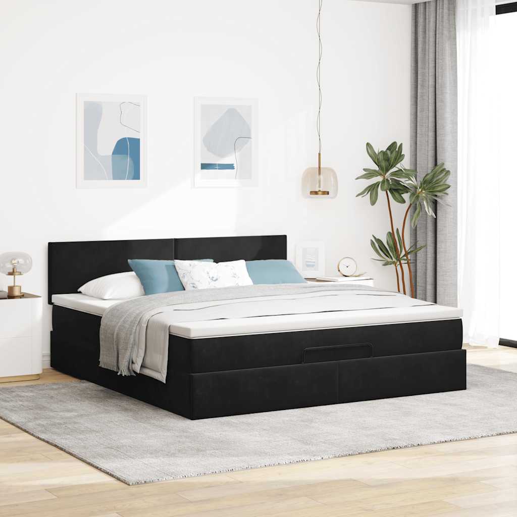 osmannisk sengeramme med madras 180x200 cm fløjl sort