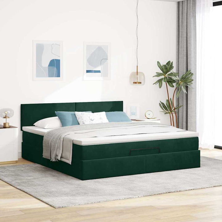 osmannisk sengeramme med madras 180x200 cm fløjl mørkegrøn