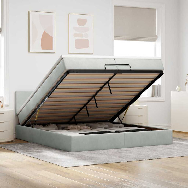 osmannisk sengeramme med madrasser 200x200 cm fløjl lysegrå
