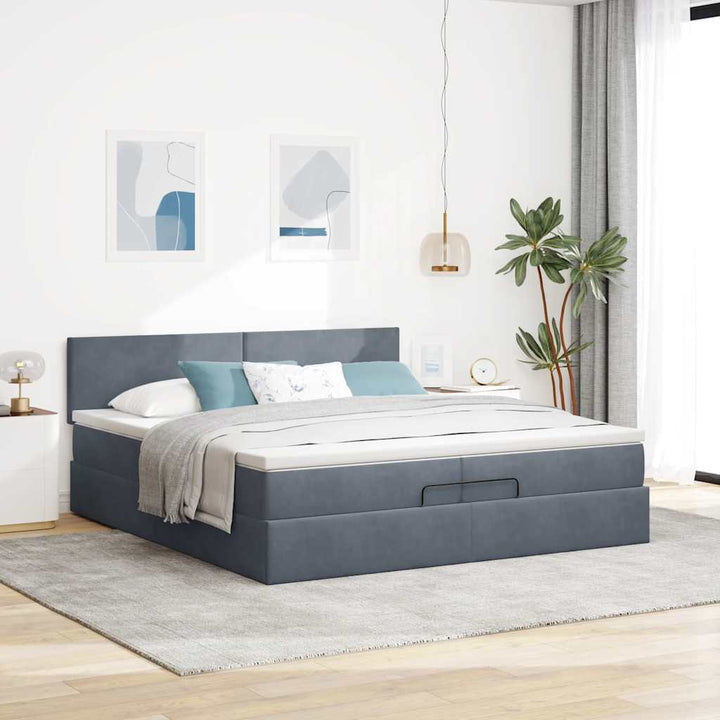 osmannisk sengeramme med madrasser 200x200 cm fløjl mørkegrå