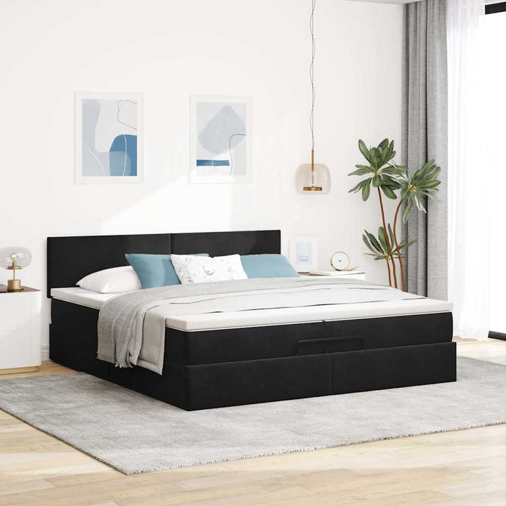 osmannisk sengeramme med madrasser 200x200 cm fløjl sort