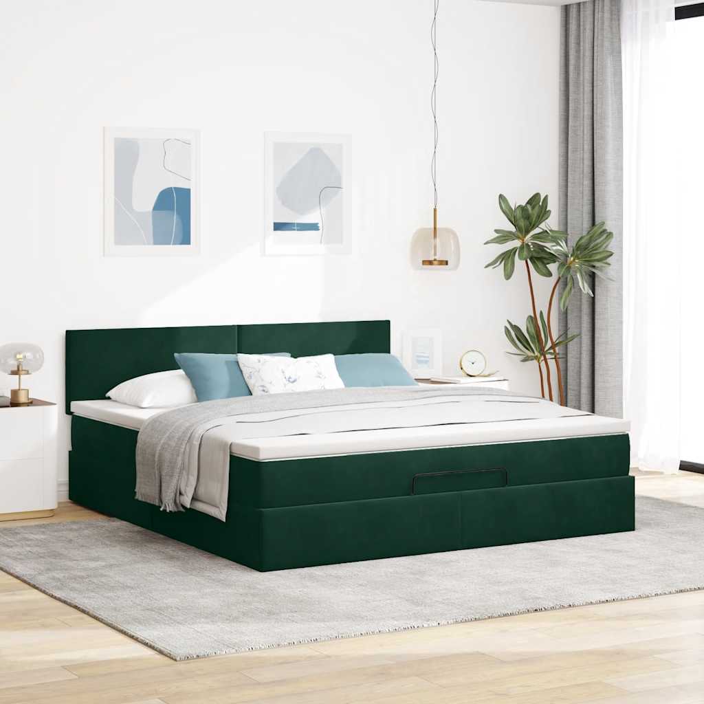 osmannisk sengeramme med madrasser 200x200 cm fløjl mørkegrøn