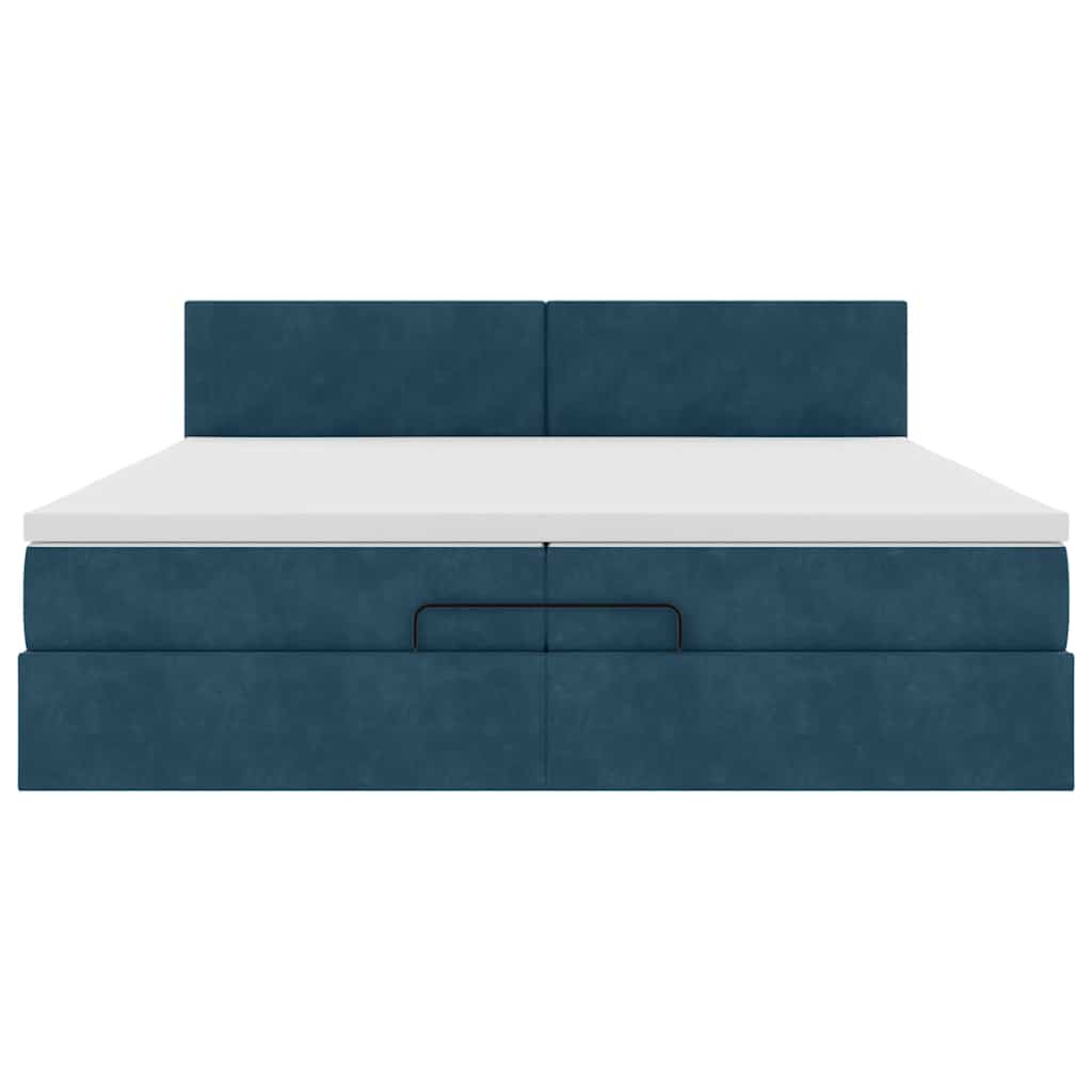 Ottoman seng med madrasser & LEDs Mørkeblå 200x200cm Fløjl