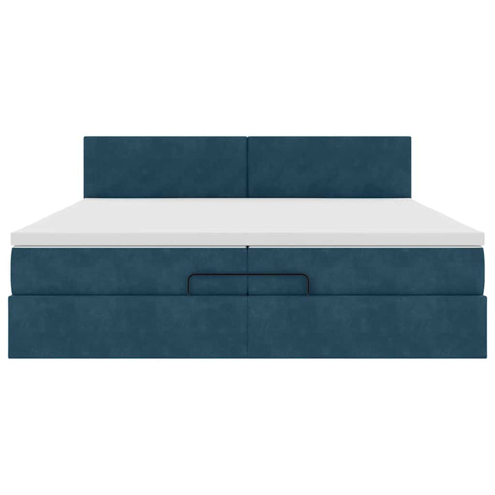 Ottoman seng med madrasser & LEDs Mørkeblå 200x200cm Fløjl