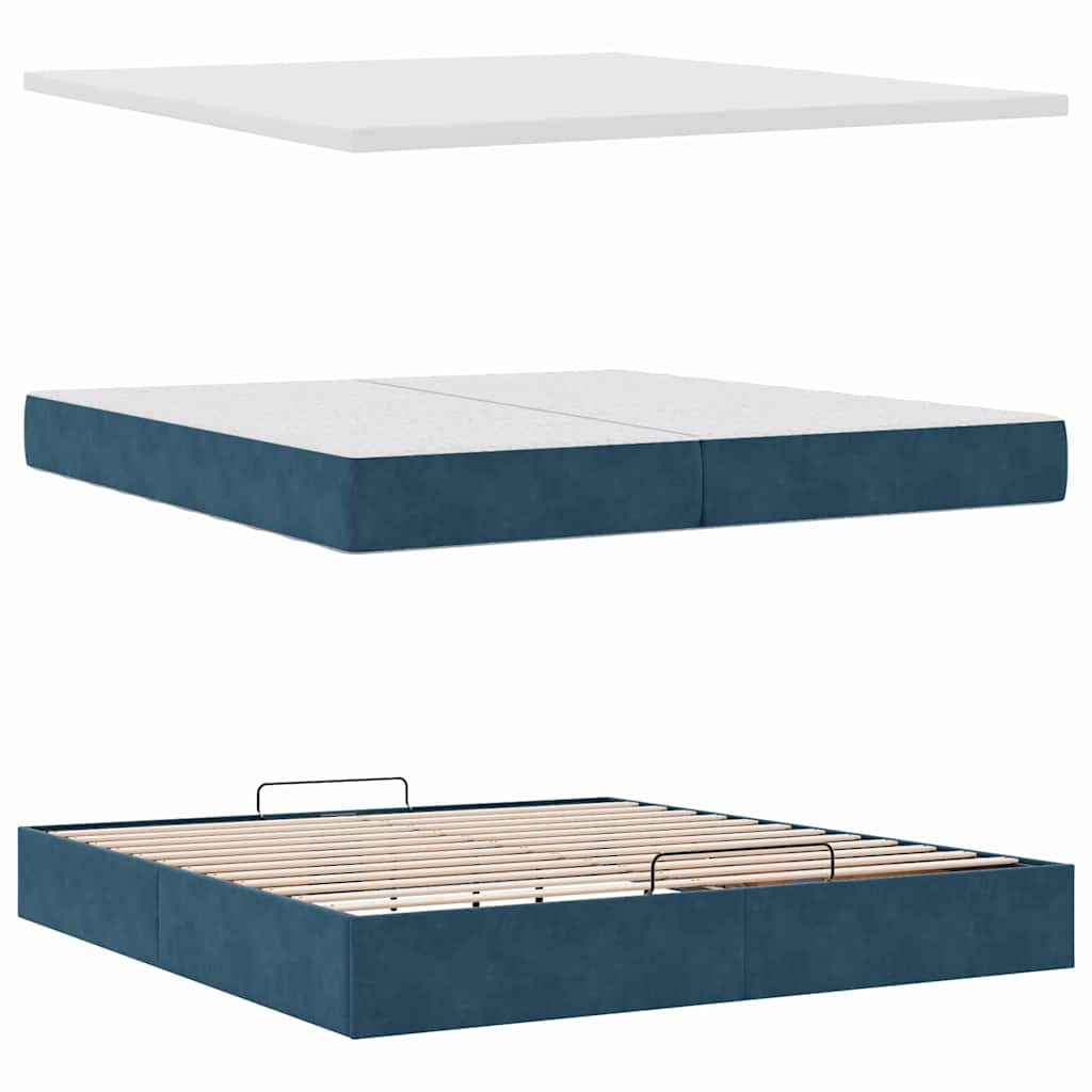Ottoman seng med madrasser & LEDs Mørkeblå 200x200cm Fløjl